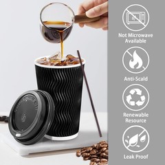 16 oz Insulated Disposable Coffee Cups with Lids & Straws – 50 Pack, Ripple Wall