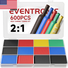 600 Pcs Heat Shrink Tubing Kit 2:1 Ratio Black/Red/Blue/Yellow/Green Electrical