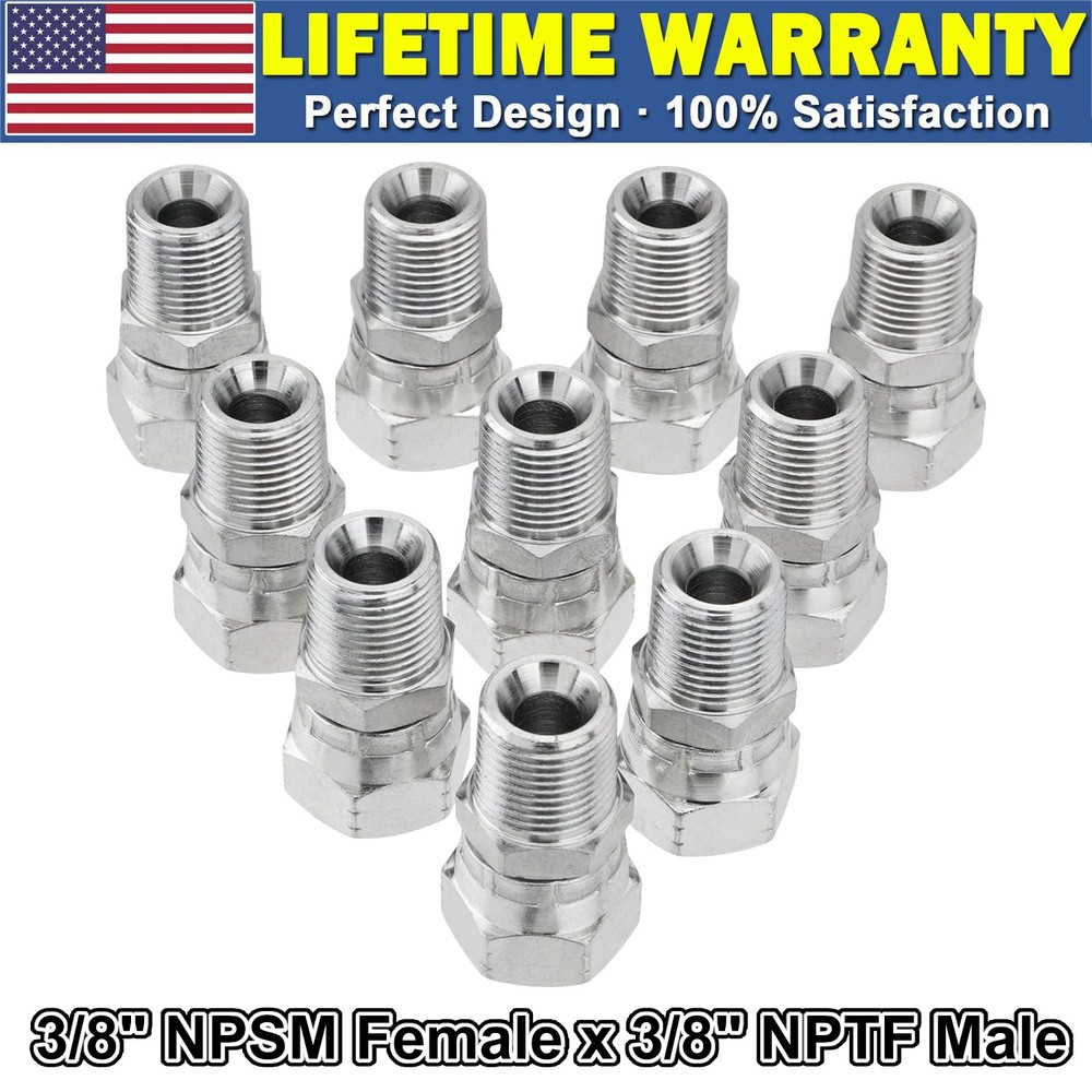 10 Pack Hydraulic Fittings 3/8″ NPSM Female x 3/8″ NPTF Male w/ Protection Cover