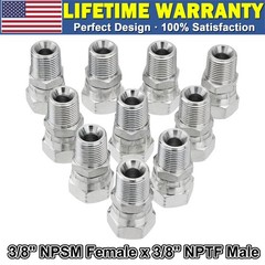 10 Pack Hydraulic Fittings 3/8″ NPSM Female x 3/8″ NPTF Male w/ Protection Cover