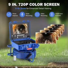 9″ Self-Leveling Sewer Camera w 512Hz Locator 295ft/90m Meter Counter 720P 32GB