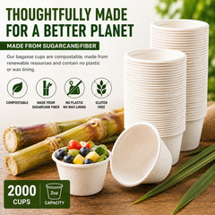 Fiber Sugarcane 2000 Pack 2 Oz Bagasse Disposable Cups Takeout Party Catering