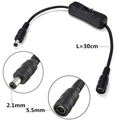 Inline DC Power Switch Extension Cable 5.5mm x 2.1mm Male Female Barrel for 12V