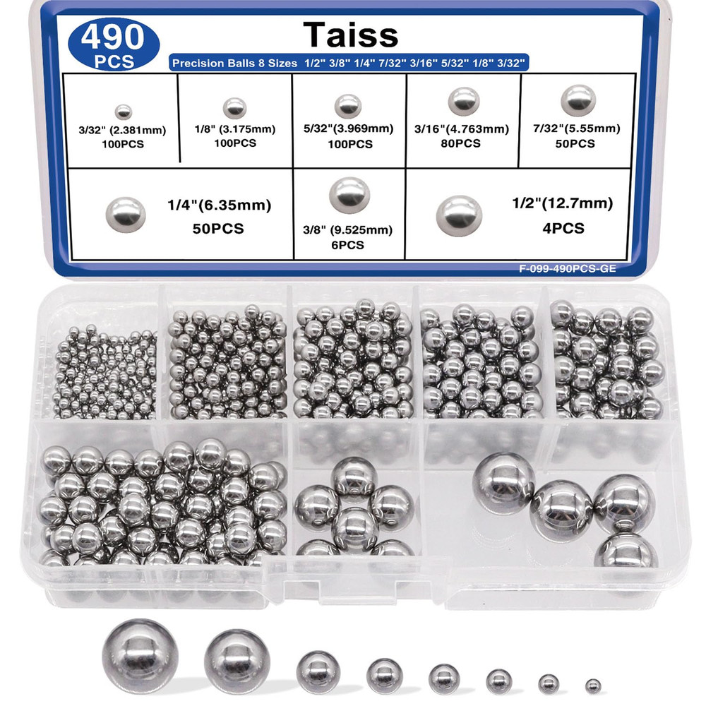490PCS Precision Steel Ball Assortment Kit 8 Sizes Bearings Hardware Set