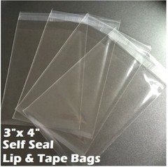 3″ x 4″ Clear Recloseable Self Seal Adhesive Lip & Tape Plastic Cello Bags