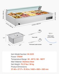 VEVOR Commercial Food Warmer 10-Pan 1700W Buffet Bain Marie with Glass Cover