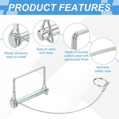 2Pcs, Wire Lock Pin with Safety Lanyard for Farm 1/2 Inch (12mm) Silver Tone