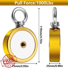 FINDMAG Magnet Fishing Kit 2.95 inch 1000lb Golden Double Hole