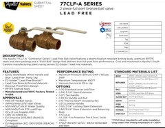 APOLLO 77CLF-204-01A 3/4″ 600-psi CWP Solder Bronze Ball Valve, LEAD FREE