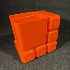 Vintage HOF Hong Kong Orange Plastic Desk Organizer 4 Drawers 2 Cups No 7412