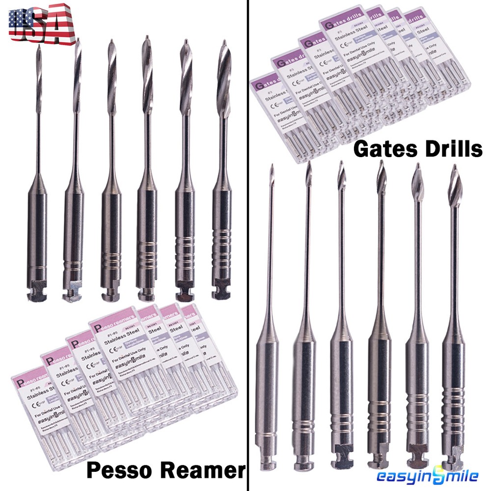 10PKs Dental Endo Peeso Reamers/Glidden Gates Spiral Burs Root Canal 1#-6# files