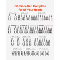 Torx Bit Socket and External Torx Socket Set, 60-Piece T6-T70, TT6-TT70, TP8-TP6