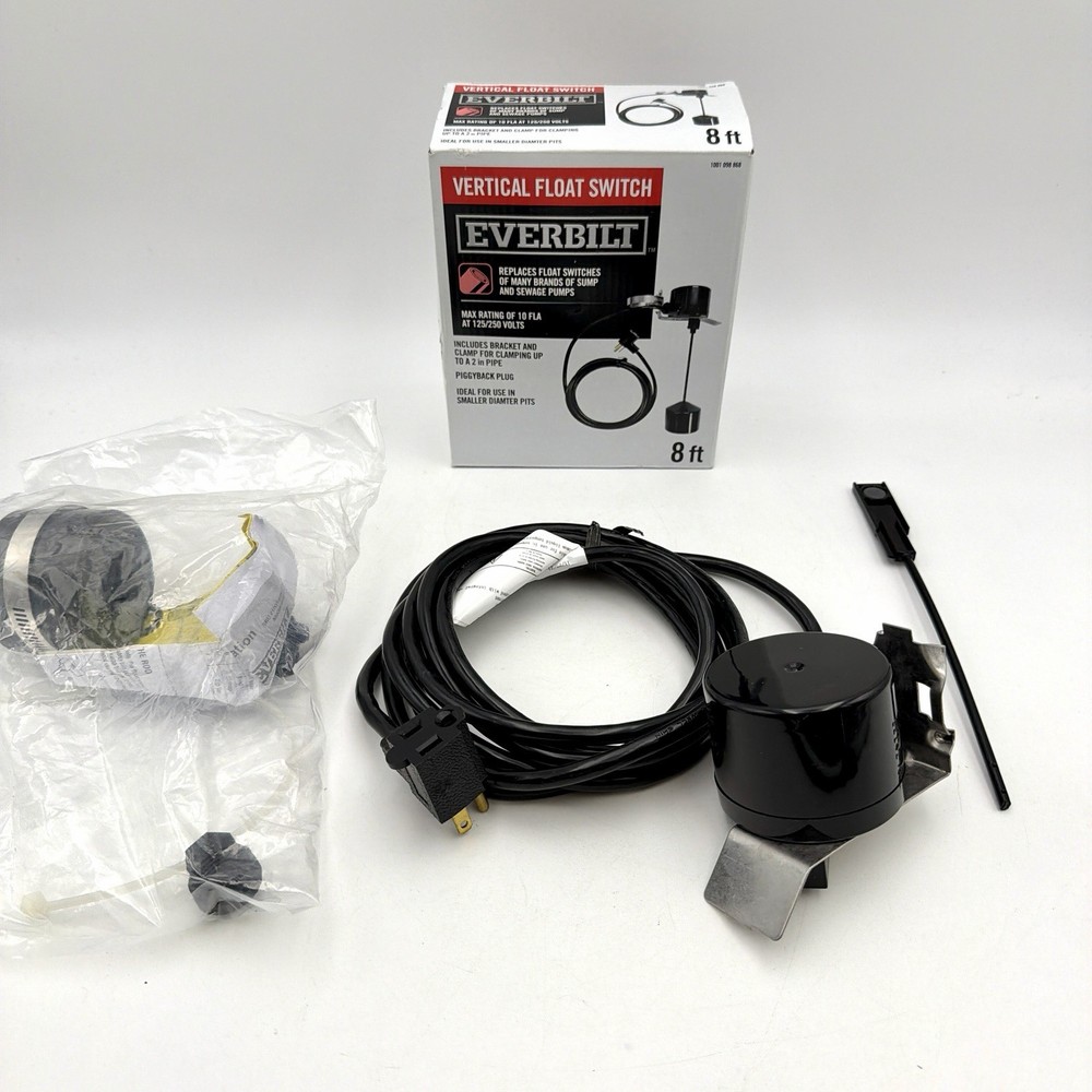 Everbilt EBPBV Vertical Float Switch for Sump Sewage Pump 8ft Piggyback Plug
