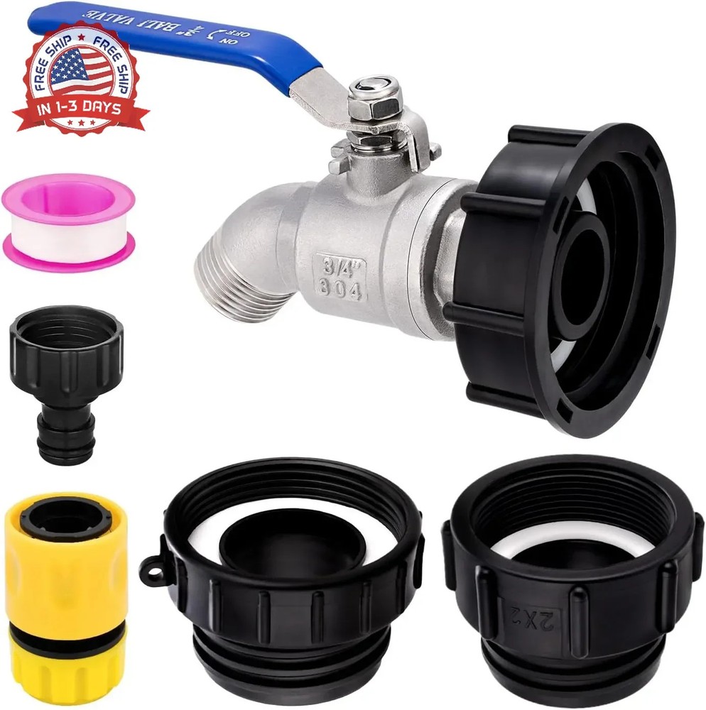 3-Size IBC Tote Adapter Kit, 275-330 Gallon IBC Tote Water Tank Hose Fittings, 2