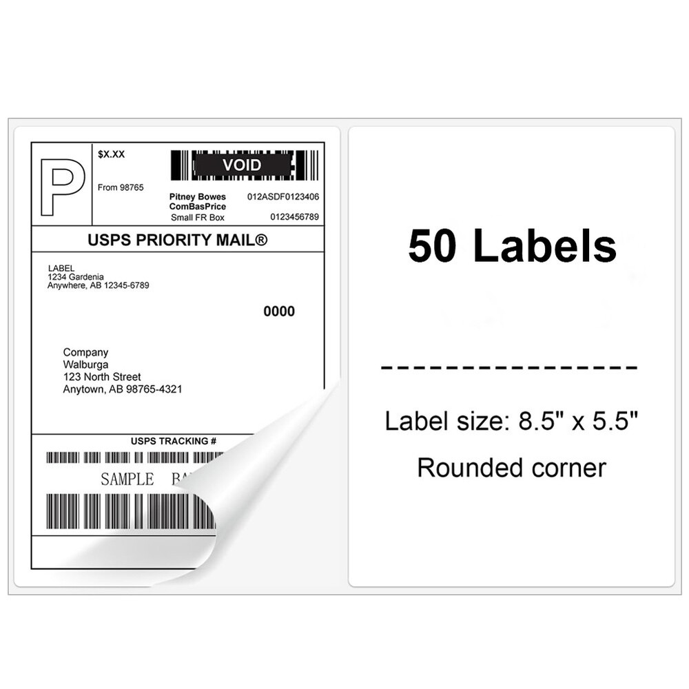 50 Half Sheet Shipping Labels 8.5×5.5 Self Adhesive 2 Per Sheet For Laser Inkjet