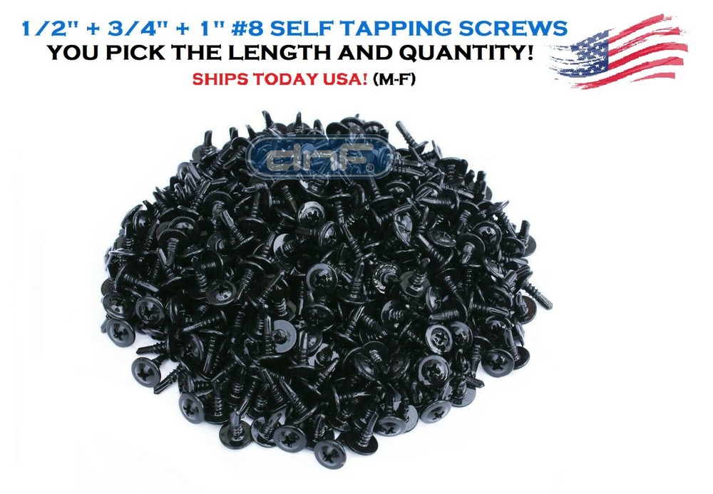 #8 Black Wafer Head TekPointed Metal Screws 1/2″ 3/4″ 1″ Phillips Truss Head USA