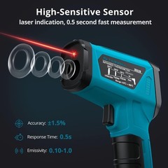 Infrared Thermometer, -58°F to 1472°F(-50~800°C), Non-Contact Digital Laser Ther