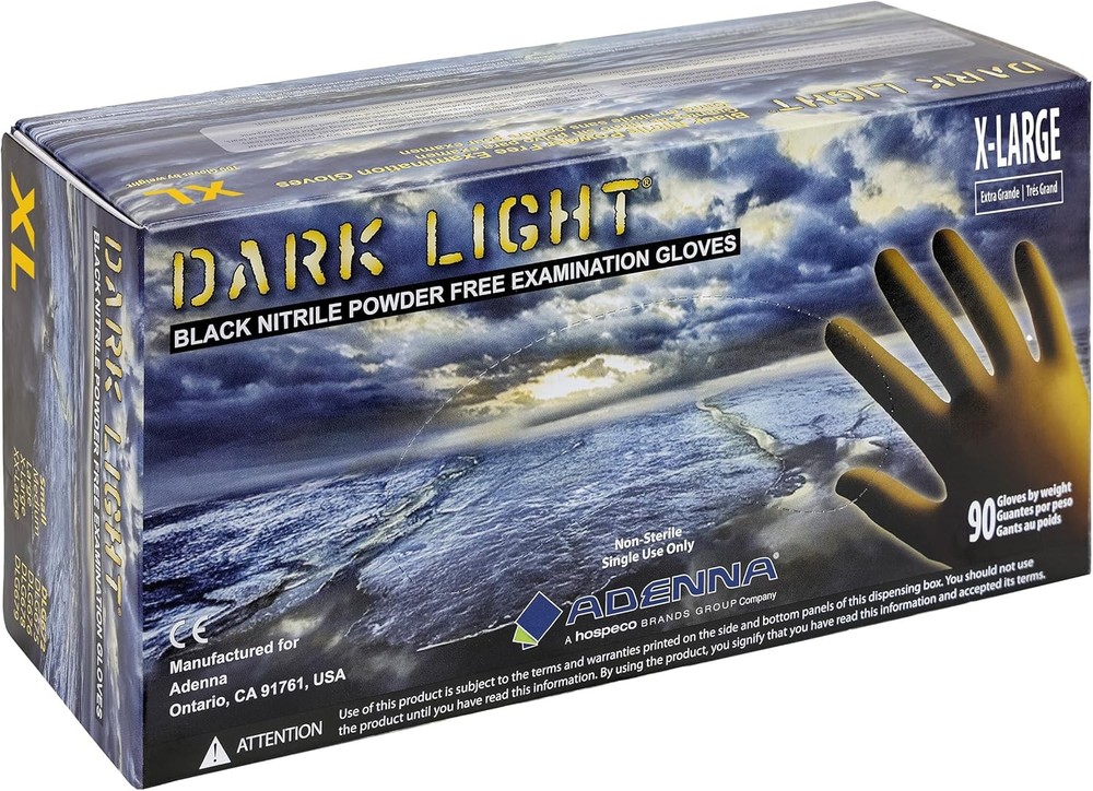 D678 Dark Light 9 mil Nitrile Powder Ex Gloves (Bla,