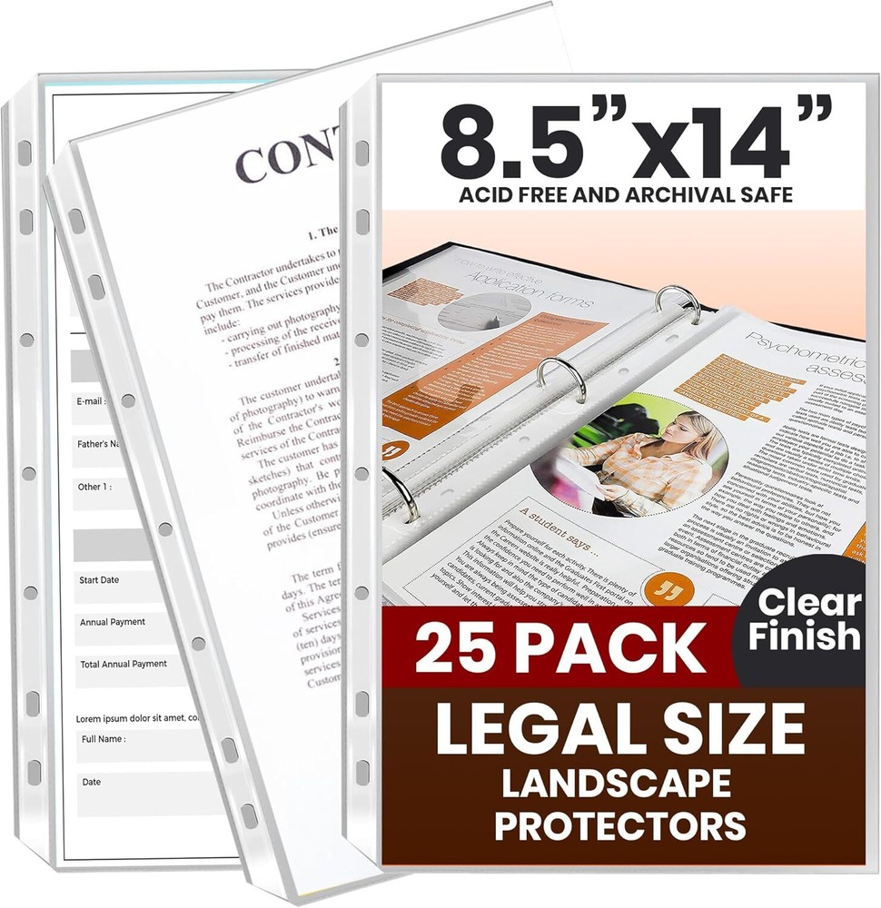 25 Pack of 8.5×14 Legal Size Heavyweight Long Clear Sheet Protectors Plastic …