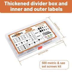 500 Pcs 25 Size Set Screws Metric&SAE Set Screw Assortment Kit 12.9 Alloy Ste…