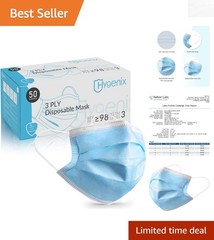 3-Ply Ear Loop Face Masks for Adults – 50 Count, High Filtration, Made in USA