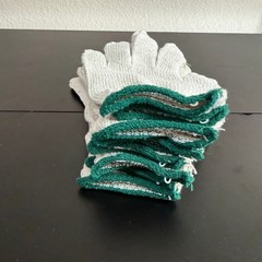 Cotton Knit Work Gloves Natural Off-White Green Cuff 4 Pair Lot