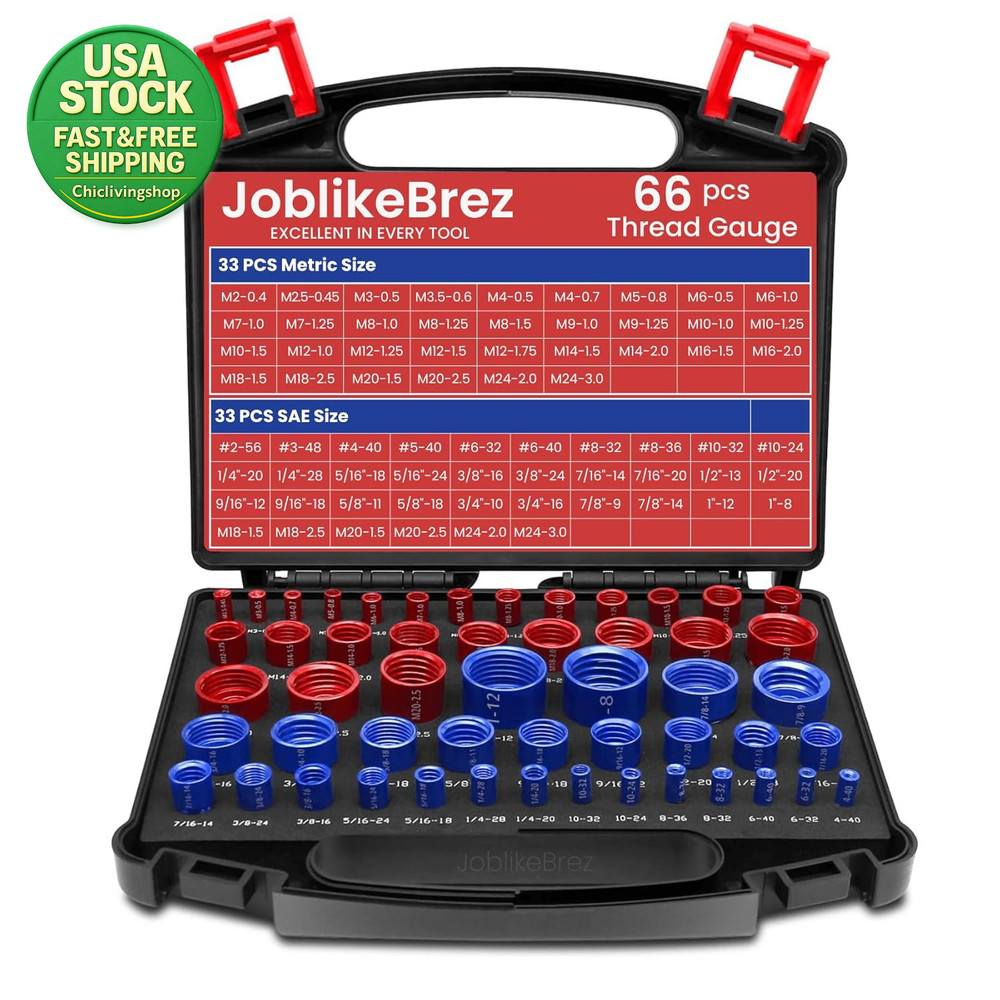 Thread Checker Kit 66Pcs Nut & Bolt Gauge 33 Standard & 33 Metric Red Black