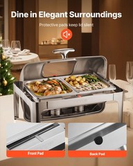 9Qt 1 Pack Rectangle Roll Top Chafing Dish Set 2 Half Size Pans Stainless Steel
