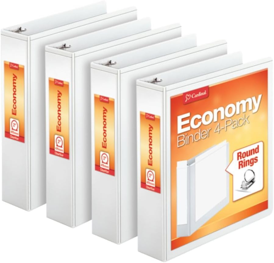 2 Inch 3 Ring Binders, White, 4 Pack, Round Ring Binder, Holds 475 Sheets, PVC F