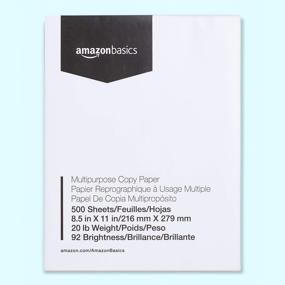 Basics Multipurpose Copy Printer Paper, 8.5 x 11 Inches, 20 lb, 92 Bright