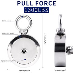 Up to 1800 Lbs Fishing Magnet Kit Pull Force Strong Neodymium + Carabiner+ Rope