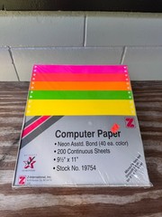 Vintage Z-International Neon Computer Paper 9.5″ x 11″ 200 Sheets