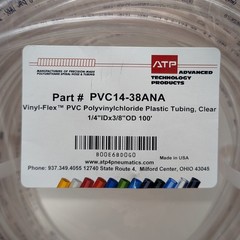 ATP Vinyl-Flex PVC Plastic Tubing PVC14-38ANA 1/4”ID x 3/8”OD 100′ Clear