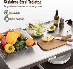 Outdoor Grill Cart with Stainless Steel Tabletop and Storage Cabinet,Movable Kit