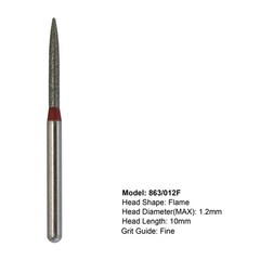 Dental Diamonds Flame Burs 863/012F Fine Grit Red FG for High Speed Handpiece