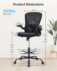 Drafting Chair Tall Office Chair with Flip-Up Arms Adjustable Height Standing De