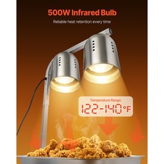 Commercial Food Heat Lamp with 500W Bulbs for Food Restaurant Kitchen
