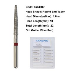 Dental Diamond Burs 850/016F Round End Taper FG Fine Grit Red High Speed Dia-Bur