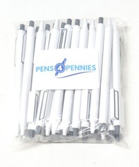 30 Antimicrobial Gel Ink Retract Click Pens SILVER GRAY WHITE Hub Pen Ink ALBANY