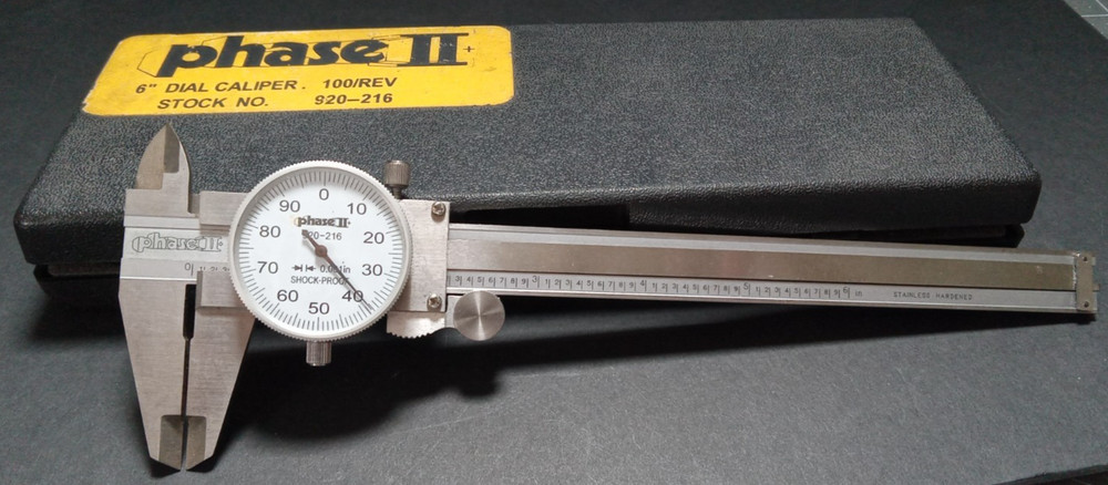 OEM PHASE II 920-216 0 – 6″ RANGE INSIDE OUTSIDE DIAL CALIPER .001″ GRADUATION!