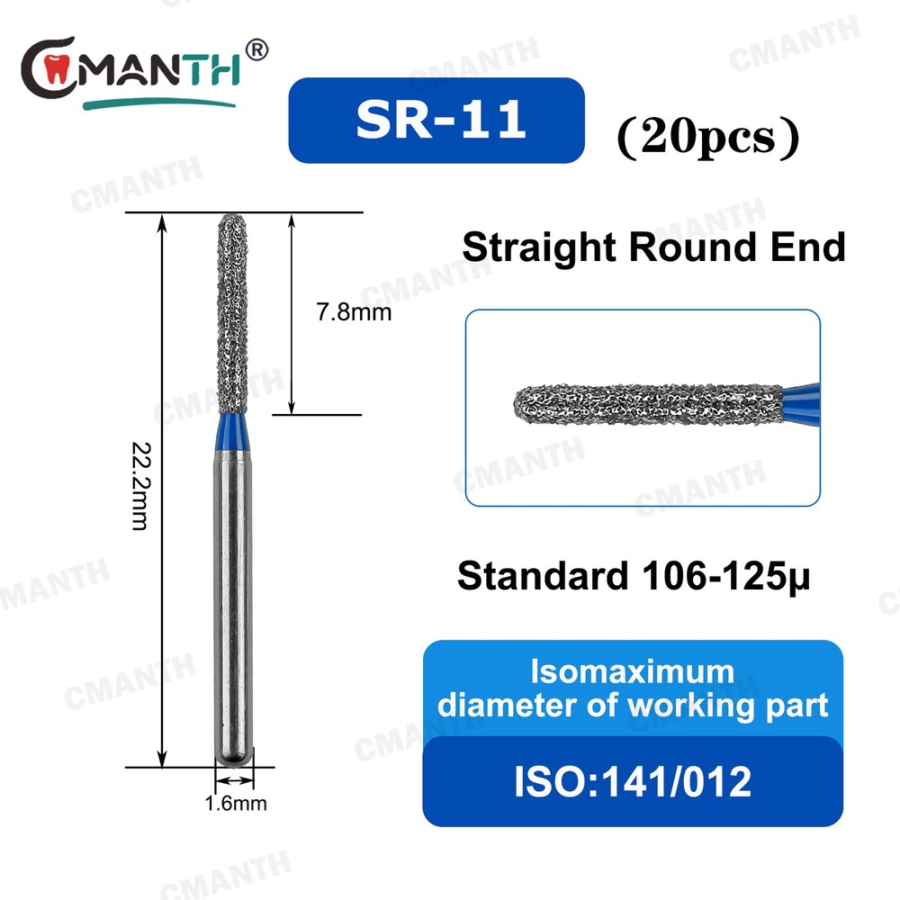 Dental High Speed Diamond Burs Straight Round Friction Grip Polishing Burs 20PCS