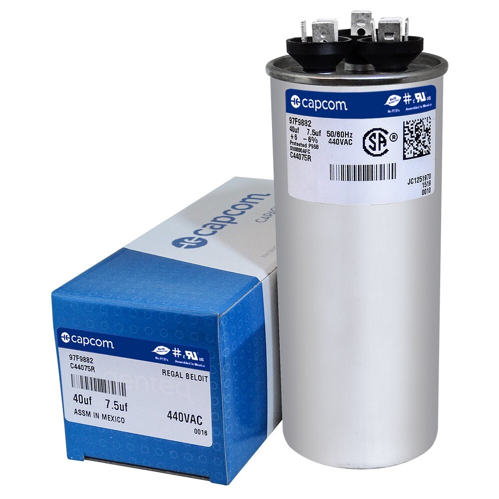 97F9882 40 + 7.5 uf MFD 440 Volt VAC – GE Genteq Replacement Round Run Capacitor