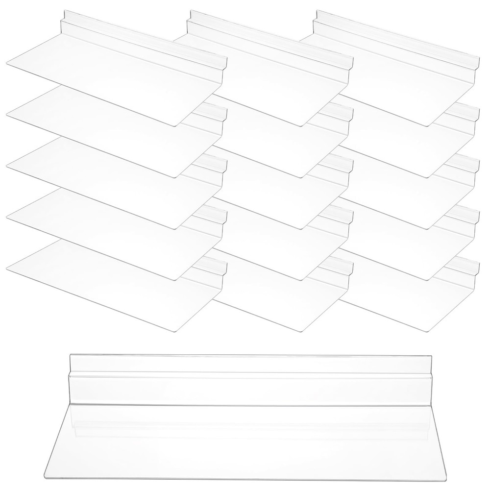 PercyEffie 16 Pack Slatwall Shelves 4 x 10 inch/ 10.2 x 25.4 cm, Clear
