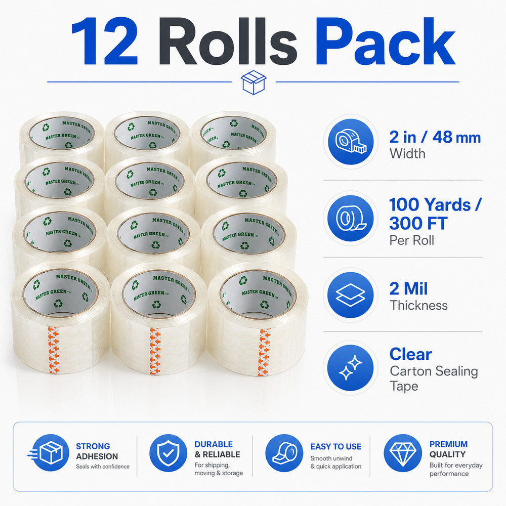 12 Rolls Shipping Box Packing Sealing Tape 2″ x 100 Yards 300FT w/ FREE Shipping