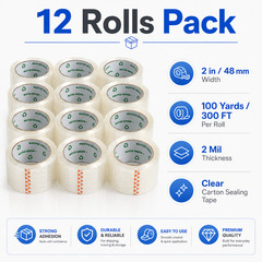 12 Rolls Shipping Box Packing Sealing Tape 2″ x 100 Yards 300FT w/ FREE Shipping