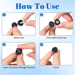 150 PCS Hinged Screw Cover Caps, Black Plastic Screw Cover Caps Snap-On Hinge