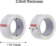 Pacific Mailer Clear Packing Tape, 2 Inch Wide, 2.0mil Thickness, 110 Yard Per R