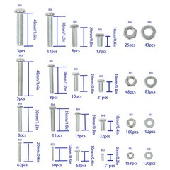 Bolts And Nuts Sets With 1112 Pcs M3/M4/M5/M6 Assortment Kit Screws
