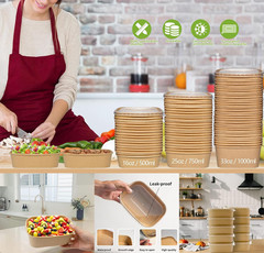 25Oz Disposable Paper Bowls with Lids, 50 Sets Salad Bowls to Go for Lunch Micro