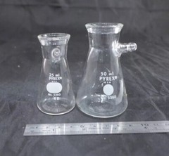 Bundle of 2 || CORNING Pyrex Micro Filtering Flasks, 25mL/50mL, glass barb #5360